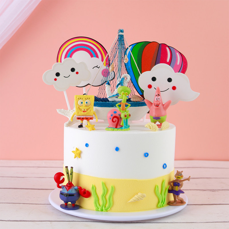 SpongeBob cake model sample Net red cartoon birthday cake model 2021 New window furnishings sample
