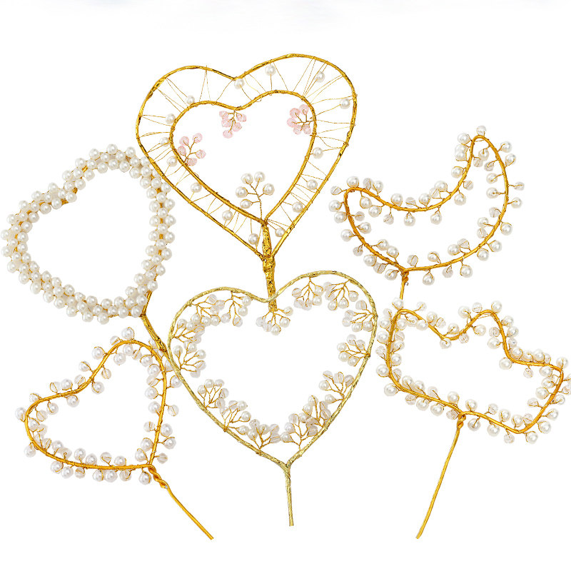 Wrought iron pearl love cake plug girl heart birthday cake decoration card decoration party baking decoration