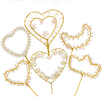 Wrought Iron Pearl love cake plug-in girl heart birthday cake decoration card decoration party baking decoration