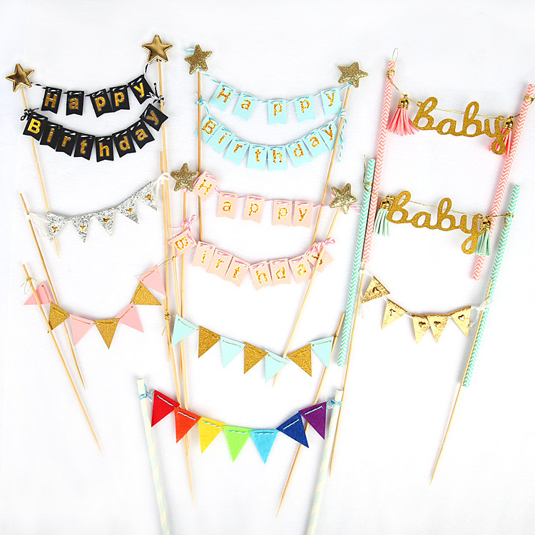Party Decorations Sweet Taster Birthday Cake Inserts Flags Golden Triangle Love Cake Inserts Children's Birthday Dress