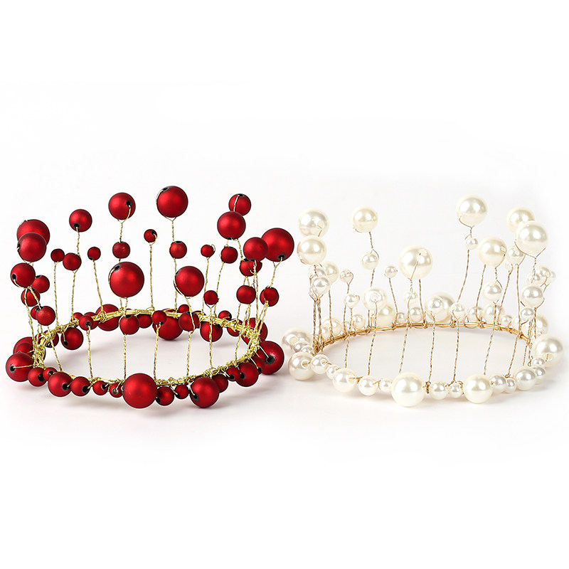 Princess pearl crown cake decoration ornament Pure handmade whole circle birthday pearl crown decoration ornament plugin