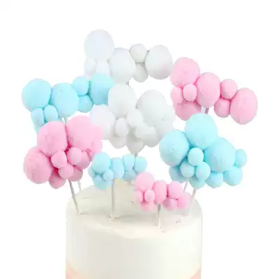 Cloud cake decoration plug-in three-dimensional plush ball baby birthday cake soft cute white cloud party dress-up baking