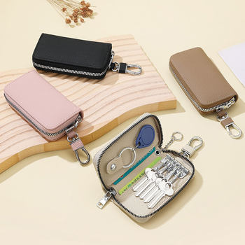 Genuine Leather Key Bag for Women 2026 New Style Lychee Pattern Large Capacity Waist Hanging Multifunctional Storage Zipper Key Bag