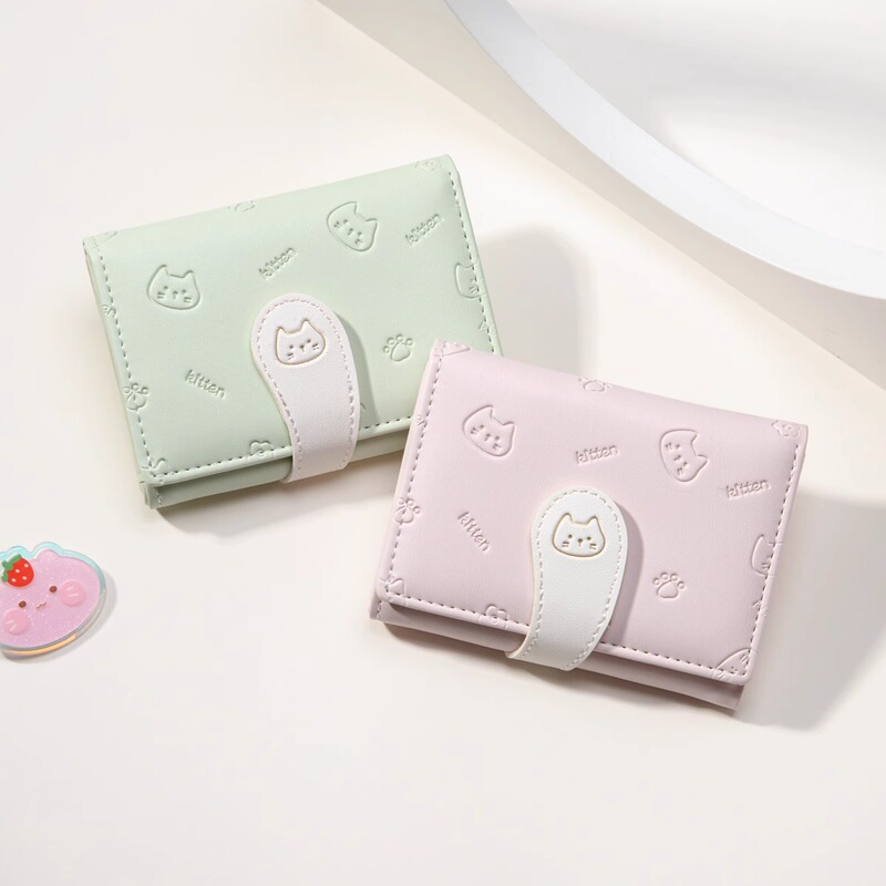 Cute Cat Foldable Short Wallet Korean Style Girly Student Thin Wallet Cartoon Fashion Niche Coin Purse