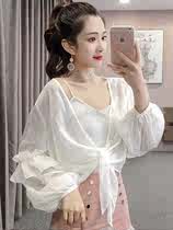 IEFMG Aiyifu beauty trail white chiffon shirt womens 2019 summer new fairy wild cardigan shawl lantern