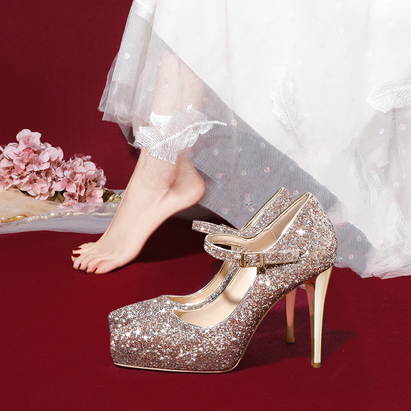 Wedding Shoes for Women, Bridal Shoes 2026 New Style, Main Wedding Dress, Versatile High Heels, Waterproof Platform, Comfortable Crystal Shoes