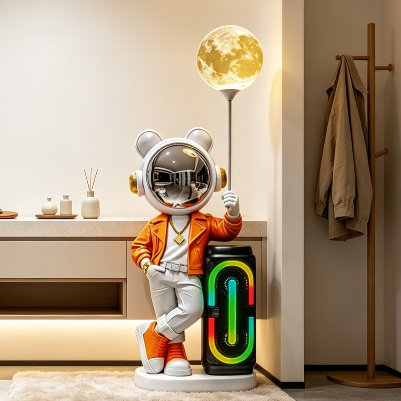Creative Astronaut Figurine Floor-Standing Moon Lamp for Entryway, Living Room, Home Decoration, Housewarming Gift