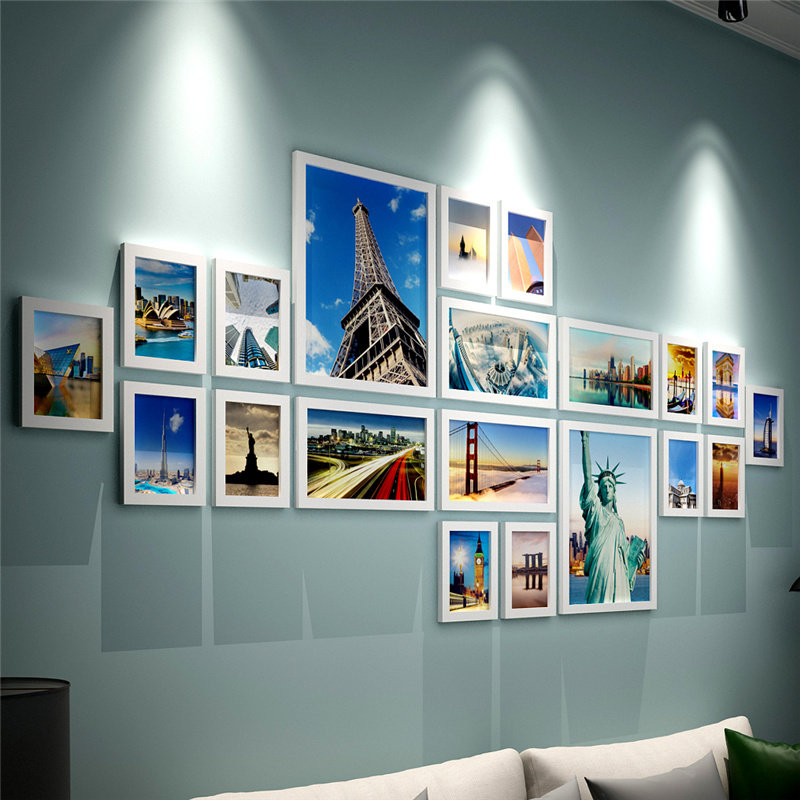 Solid Wood Photo Wall Fashion Creative Big Photo Wall Modern Living-room Minimalist Hanging Wall photo frame Composition European-style photo frame wall