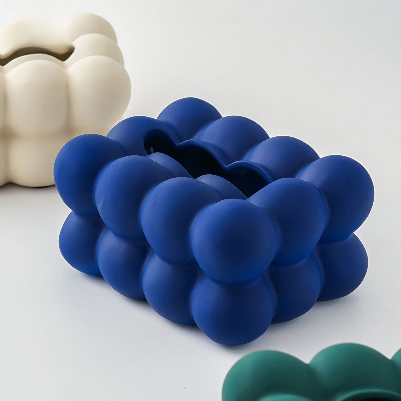 Klein Blue Ceramic Tissue Box Living Room Coffee Table Decoration High-End Storage Ornament [Matte Texture]