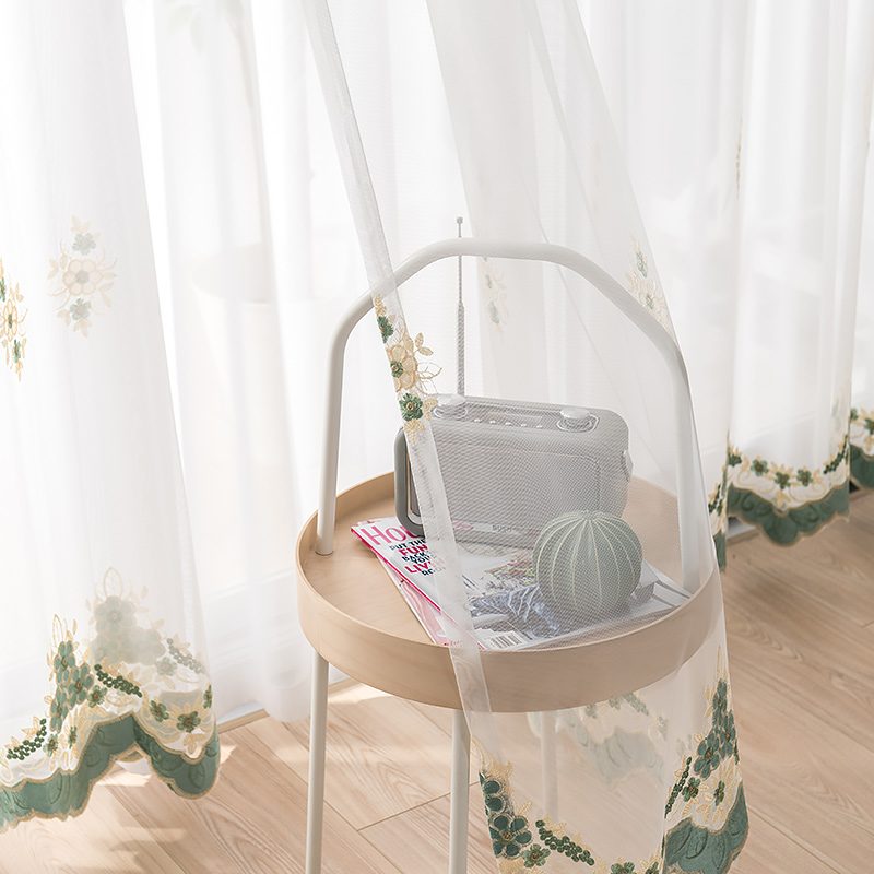 Embroidered flower yarn cord Veil White Yarn Light Transmission Opaque Man Sand Balcony Yarn Living Room Net Red With Thin White Fabric Curtains