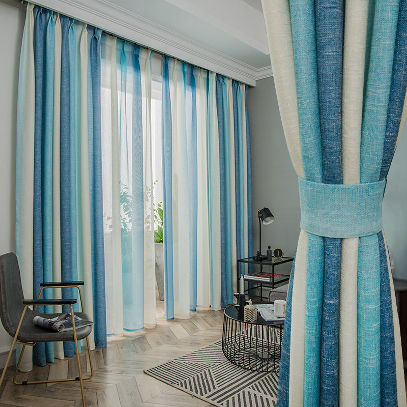Curtain Shading Nordic Minimalist Modern Living Room Bedroom Cotton Linen Linen Stripes Asymptotic Color Mediterranean Nemesis Red Light Clou
