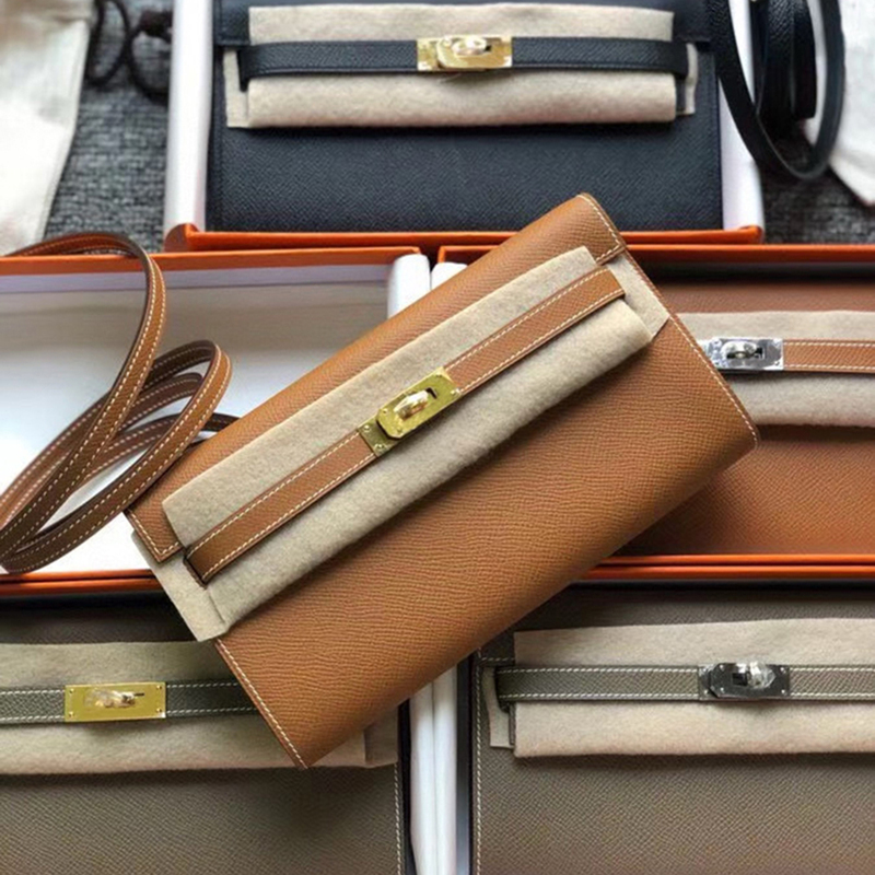 Handmade Wax Thread Kelly Bag Woc Bag 2025 New Togo Long Wallet Epsom Leather Mini Crossbody Bag