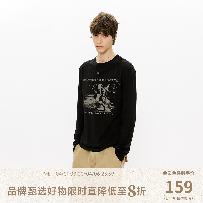 Kreate'Nirvana' Modal Original Yarn Fake Two-Piece Henry Collar Long Sleeve T-Shirt Same Style as Wang Lujie Kreate'Nirvana' Modal Original Yarn Fake Two-Piece Henry Collar Long Sleeve T-Shirt Same Style as Wang Lujie