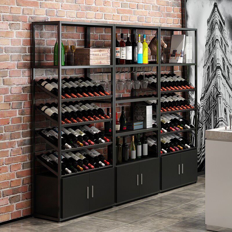 Wine cabinet wine rack wrought iron floor-to-ceiling display cabinet bar wine storage shelf wine glass rack simple multi-layer shelf