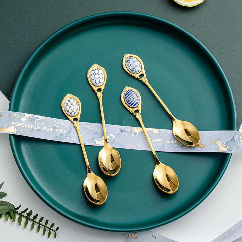 British style coffee spoon Afternoon tea mixing spoon Creative short handle small household spoon English spoon Dessert spoon