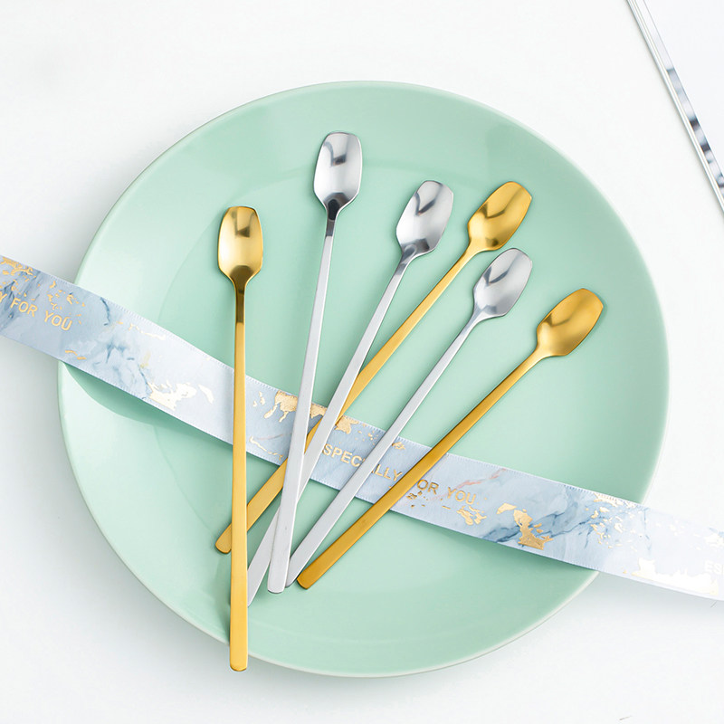 304 Stainless steel mixing spoon Square head Coffee spoon Creative dessert spoon Ice cream spoon Small spoon Seasoning spoon