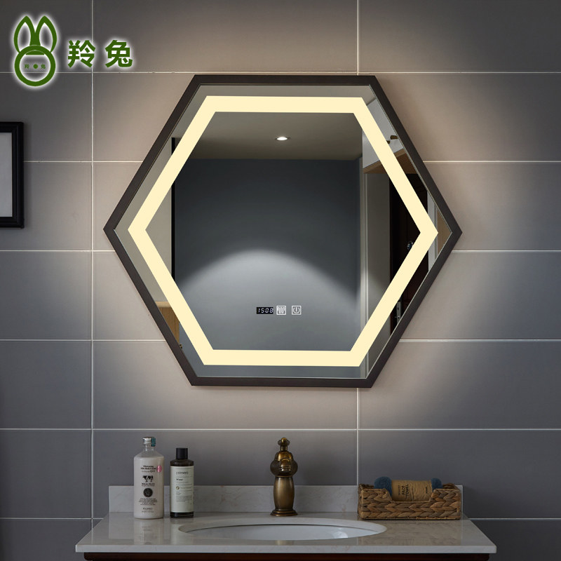 Hexagonal stainless steel frame LED light mirror wash basin mirror bathroom smart mirror dressing room bathroom mirror