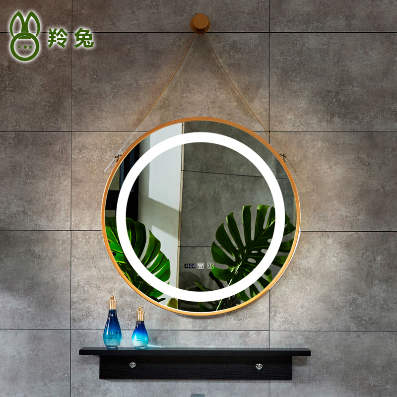 Antelope Iron Art LED Lamp Mirror Wash Basin Sling Round Wall-mounted Bathroom Mirror Intelligent Mirror Makeup Room Bathroom Mirror