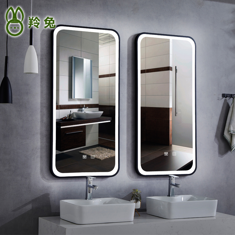 Wrought iron LED light mirror Wash basin wall-mounted waterproof bathroom mirror HD smart mirror Powder room vertical hanging bathroom mirror