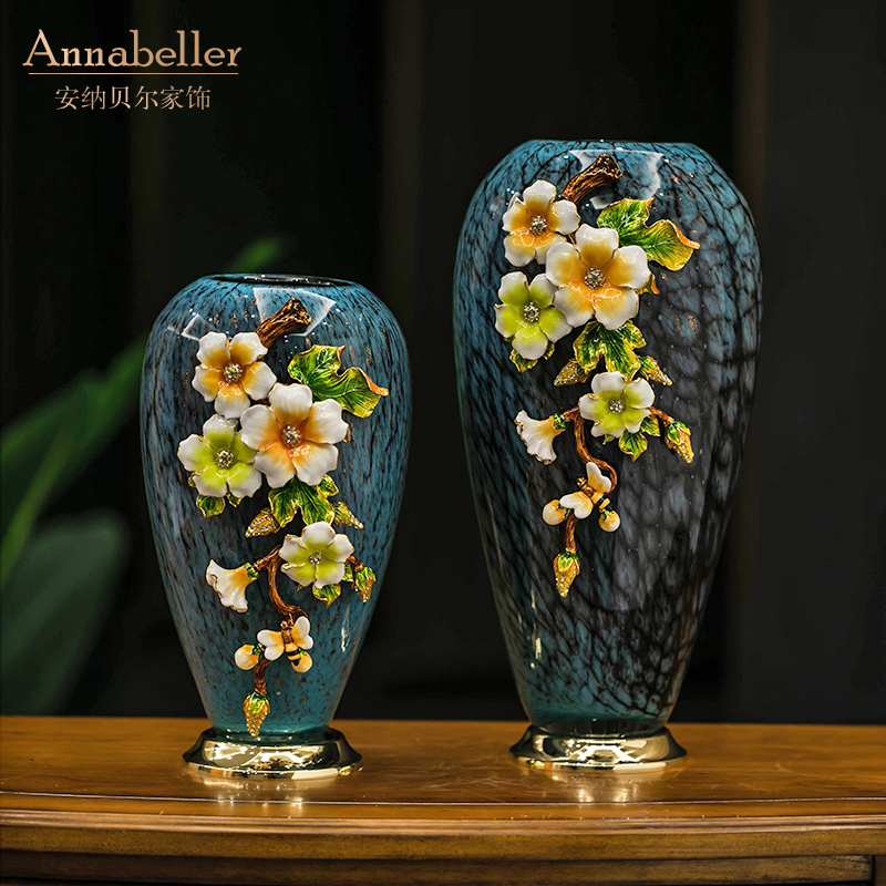 Ping An Blessing Enamel Color Glass Vase Hem room Xuanguan Ou style home flower arrangement American home decoration products