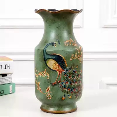 American country peacock retro vase creative pottery flower arrangement Ceramic European-style vase living room decoration flower ornaments