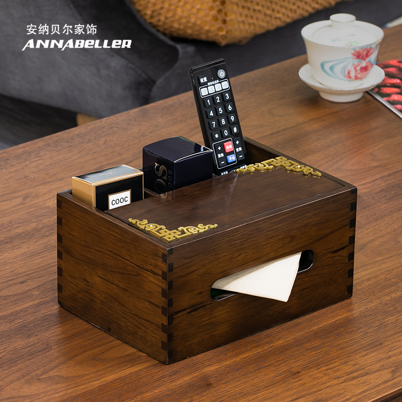 Solid wood tissue box Household American living room coffee table New Chinese removable toilet paper box Lunch hall decoration Wooden desktop toilet paper box