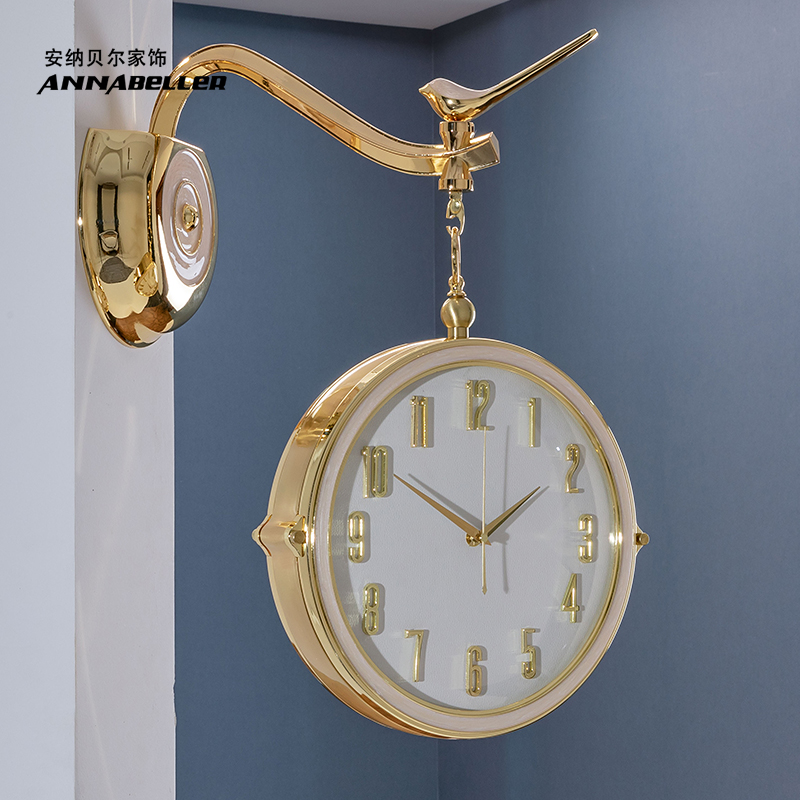 Light and luxurious double-sided hanging clock living room clocks and watches creative fashion home luxurious decoration hanging hanging bell clock clock atmospheric quartz clock