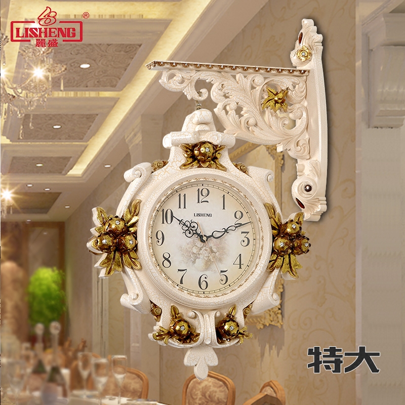 European-style luxury clock double-sided wall clock living room two-sided clock mute creative oversized American retro wall-mounted watch