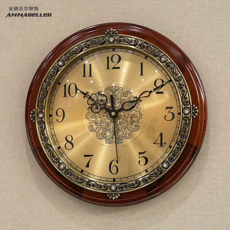 Solid wood vintage wall clock living room home clock American European mute round bedroom fashion wall watch creative clock