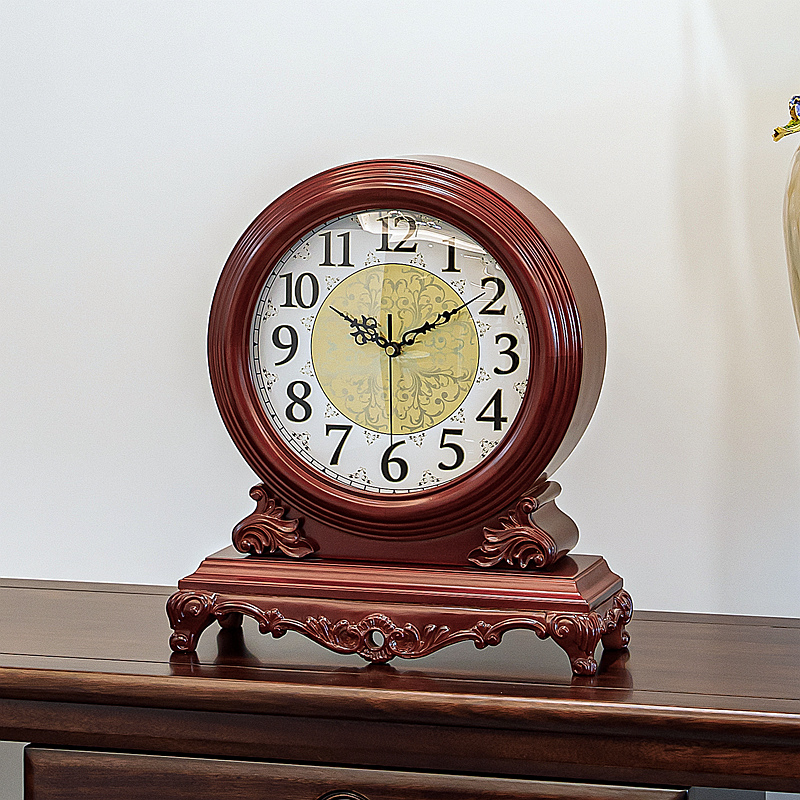 Eurostyle solid wood seat bell retro seat clock desktop watch table and watch home living room to put desktop new Chinese sitting clock pendulum piece big