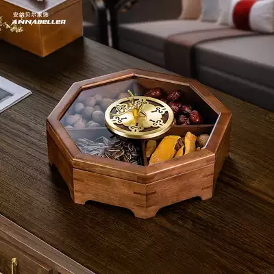 New Chinese style solid wood dried fruit plate Candy box grid with lid Household creative living room coffee table nut box storage box plate