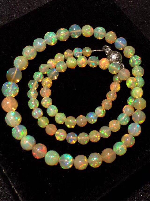 Natural Boutique Bright White Opal Necklace Ball Beads Selected High-quality Orphans One Object One Picture Women's Colorful Crystal