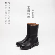 Autumn Winter Extreme Brief Black Cow Leather Male High Cylinder Boots Sleeve Goodyear Riding Boots Measuring Feet Custom Goon Handmade Shoes