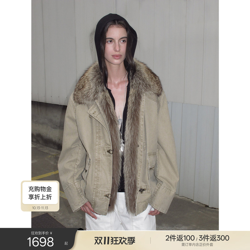 Fu Zhi En Fashionable Fur Parka with Detachable Raccoon Fur Collar, 90% Goose down Jacket, Women's Winter Coat