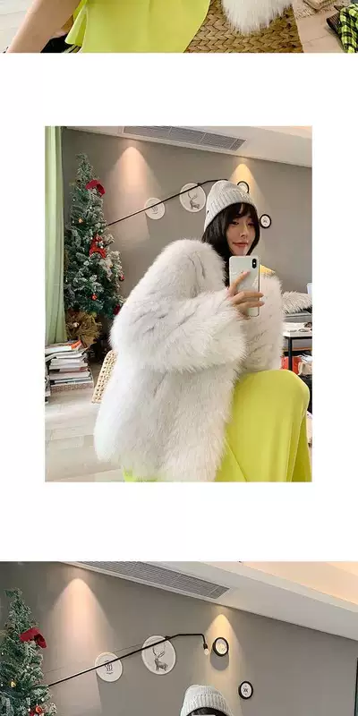 Fu Zhien ruy băng lụa xanh nhập khẩu từ Phần Lan lông cáo lông cừu thời trang trẻ đầy đủ lông cáo lông cáo - Faux Fur