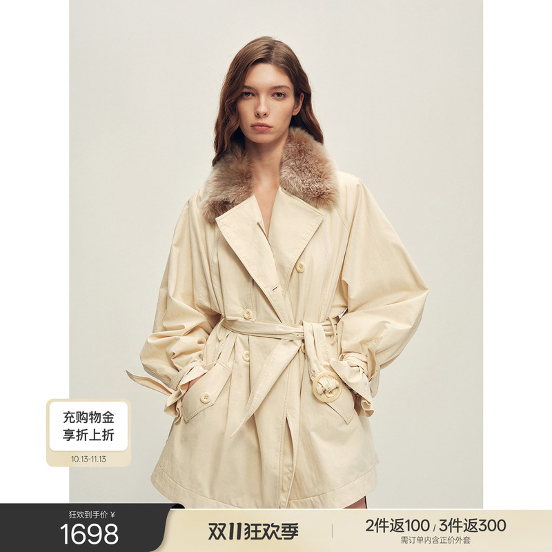 [Traveler Series] Fu Zhi En Fashionable Fur Parka with Detachable Fur Collar 90% Goose down Long Trench Coat for Women