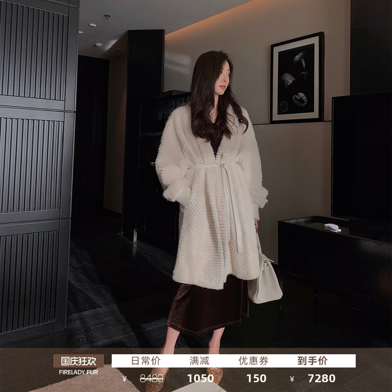 Fu Zhien Ingenuity Series Imported Mink Fur Coat Women's Long Version Cashmere Mink Coat Women's 2021 Winter