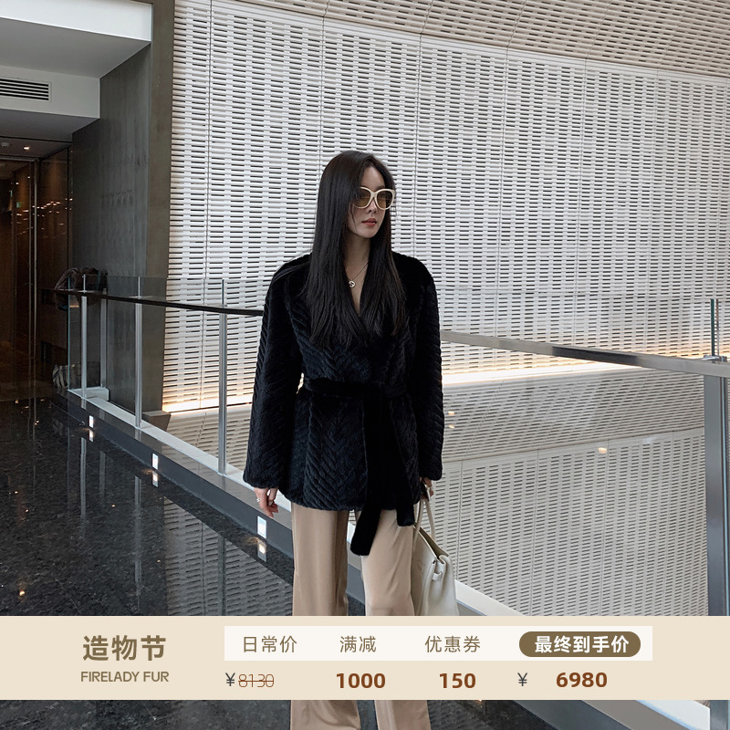 Fu Zhien Baojia Meiben black series black swan mink fur coat women's clip leather craft mink fur coat