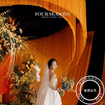 Beige special dense wedding thread curtain engagement banquet stage background decoration effect hotel layout wedding tassel thread curtain