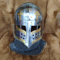 -Spot-Brass cross Viking helmet Norman nose helmet with lock curtain curtain bib real wearable