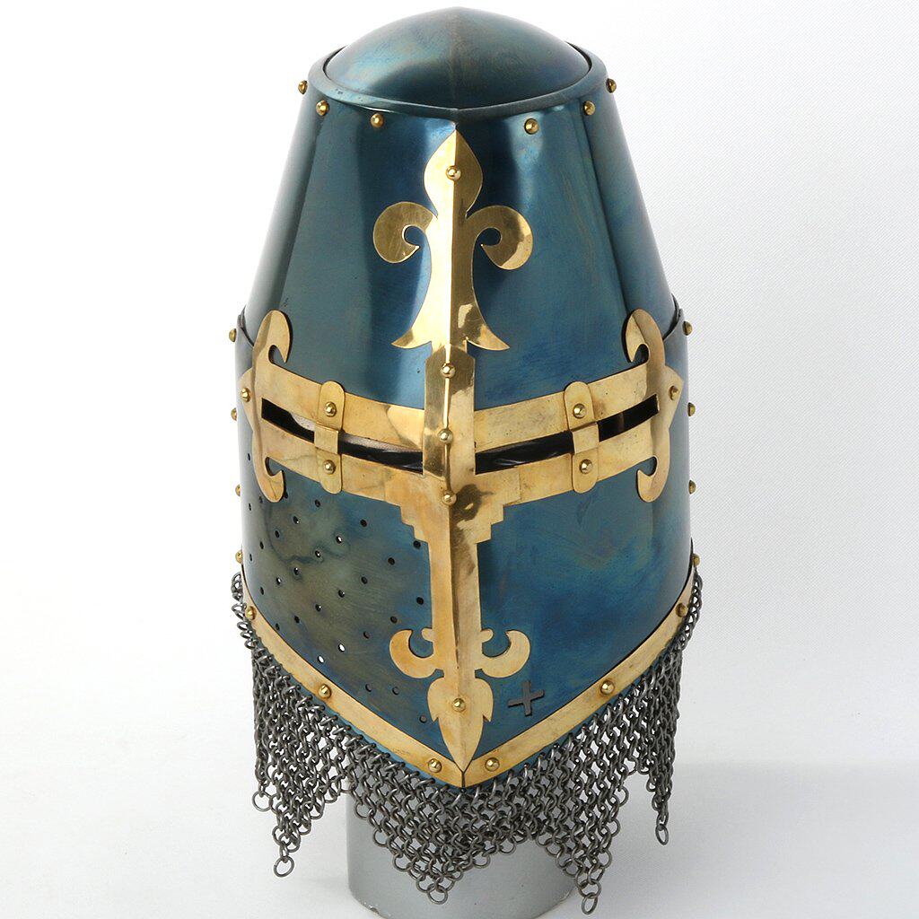 -Spot-Medieval rider Giant Armor Crusader Safety Helmet Roast Blue Copper Decorated Barrel Armor with lock inner village