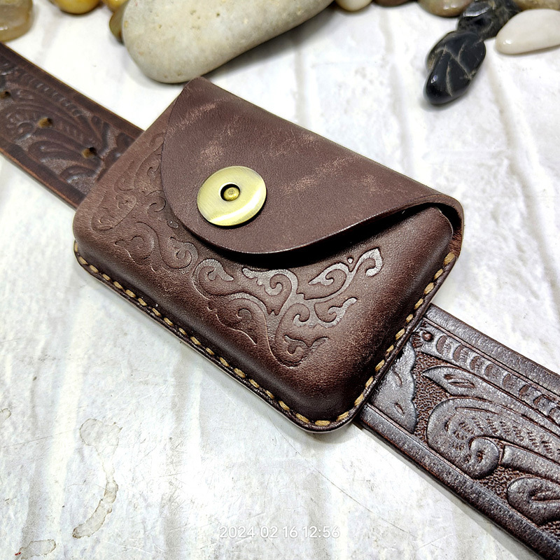 Wear a Belt with a Card Holder, Horizontal Style, Ultra-Thin Invisible Waist Bag, Belt Bag, Genuine Leather, Men's Handmade Vegetable-Tanned Cowhide Dfd