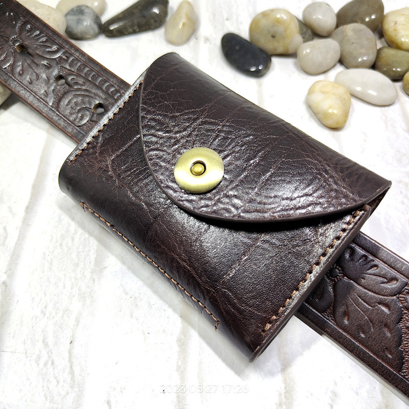 Double-Layer Ultra-Thin Invisible Mini Waist Bag for Men, Genuine Leather Cowhide, Can Be Worn with a Belt, Car Key Holder, Card Holder 3618