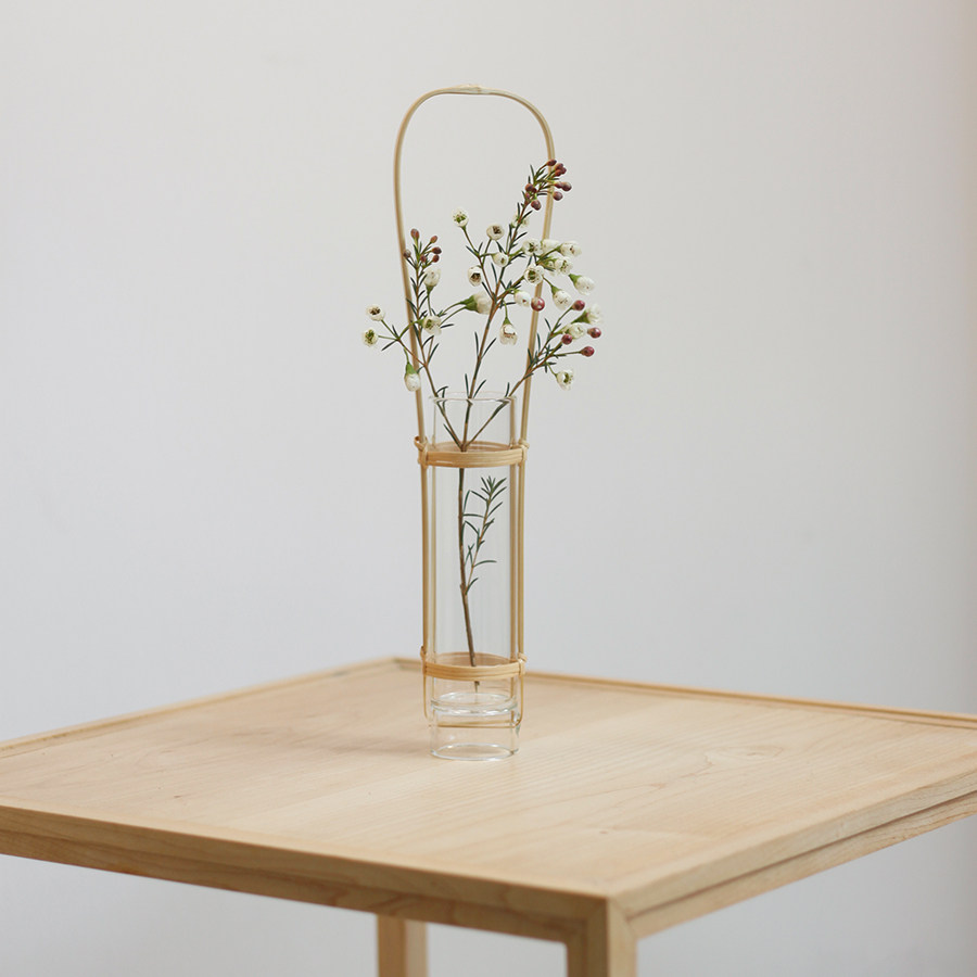 Degree Barn Life Public Long Jaimini Suga Japan Import Bamboo Weave Floral Zen style Artisanal Glass Vase Illustrator