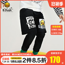 B duck little yellow duck childrens clothing boys pants spring and autumn 2021 new medium and large childrens fake two-piece black sports pants