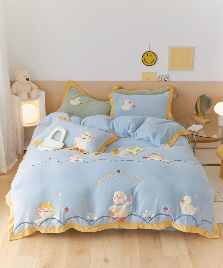 New Year's Eve Deka Home Textiles High-end Embroidered Milk Velvet Four-piece Set