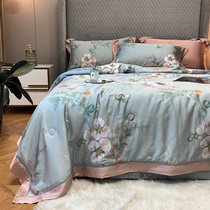 Xiaobai Yanxing 2021 on the new double-sided blue fine Tencel hyaluronic acid printing summer cool quilt four-piece set