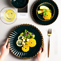 Nordic Grandmother Ink Green Ceramic Bowls Trays Cutlery Light Lavish Dining Steak Trays Salad Bowls Fruit Pan Phnom Penh Rice Bowls