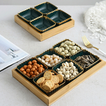 Light and luxurious green ceramic mesh red sugar fruit tray snacks dried fruit nut fruit tray Saucer Dish snack Dish Combination Parquet