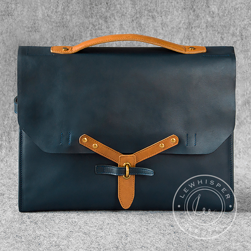 LeWhisper handmade front layer cowhide designer minimalist version multifunctional commuter messenger bag 15 inches